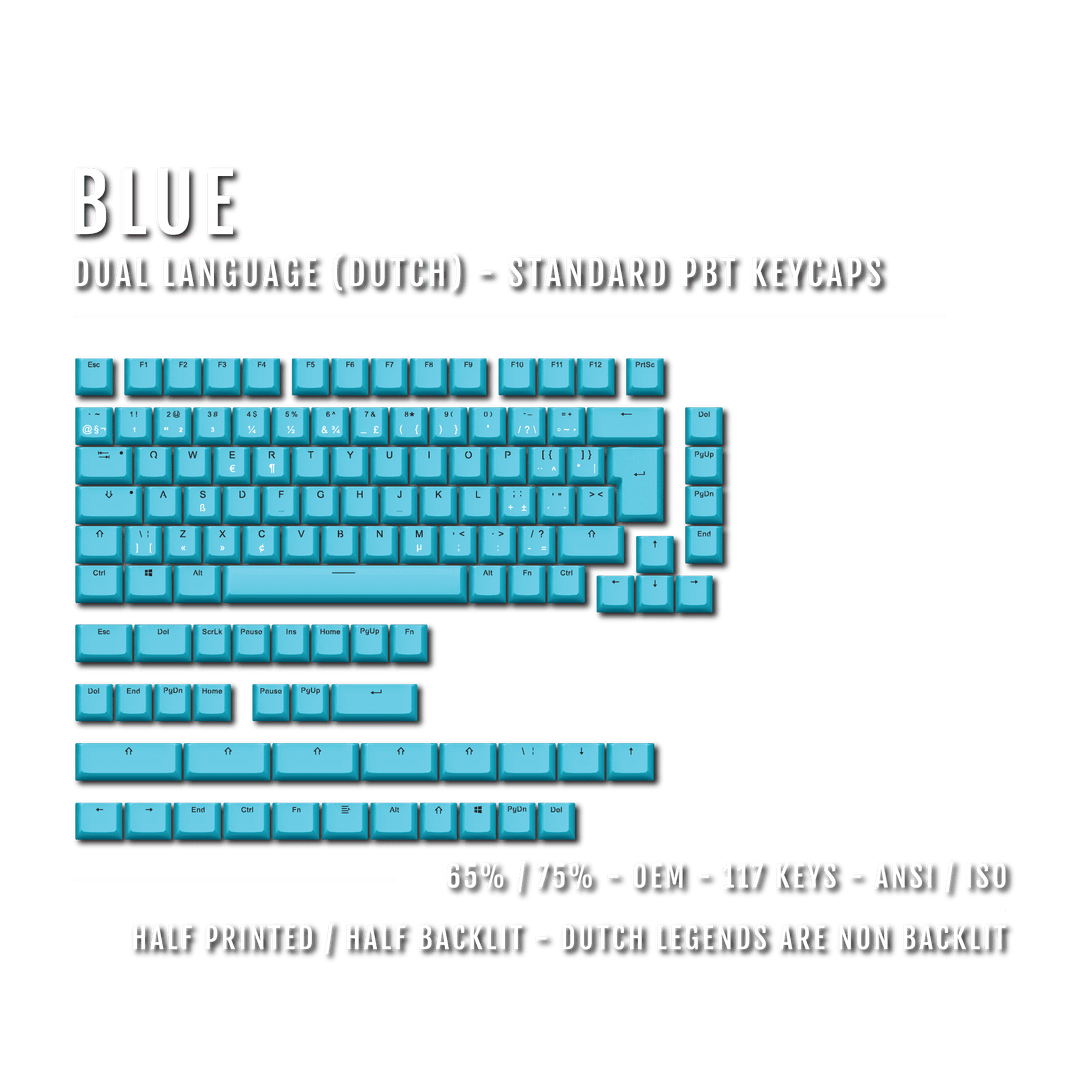 Blue Dutch (ISO-NL) Dual Language PBT Keycaps - 65/75% Krome Keycaps LTD dutch