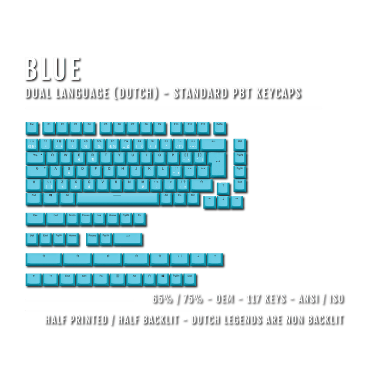 Blue PBT Dutch Keycaps - ISO-NL - 65/75% Sizes - Dual Language Keycaps - kromekeycaps