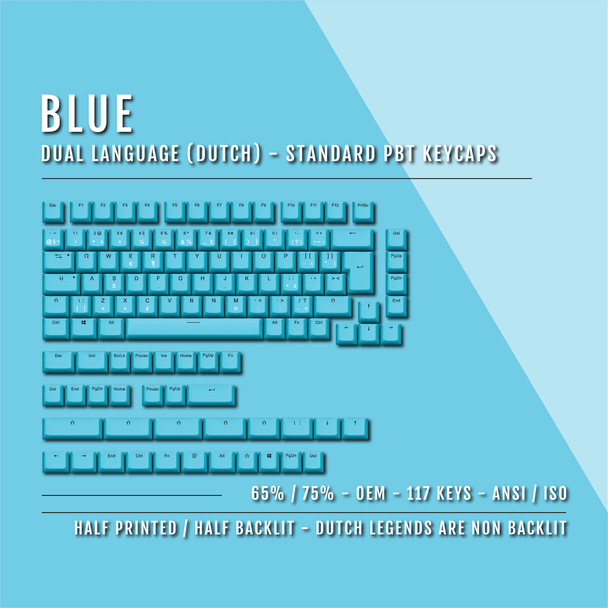 Blue Dutch (ISO-NL) Dual Language PBT Keycaps - 65/75% – Krome Keycaps LTD