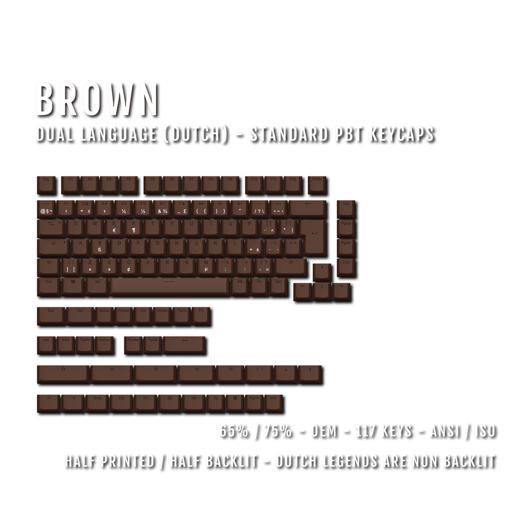 Brown Dutch (ISO-NL) Dual Language PBT Keycaps - 65/75% Krome Keycaps LTD dutch
