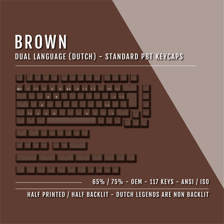 Brown Dutch (ISO-NL) Dual Language PBT Keycaps - 65/75% Krome Keycaps LTD dutch