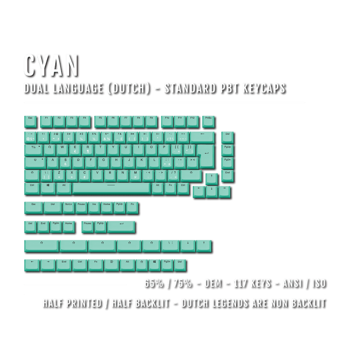 Cyan PBT Dutch Keycaps - ISO-NL - 65/75% Sizes - Dual Language Keycaps - kromekeycaps
