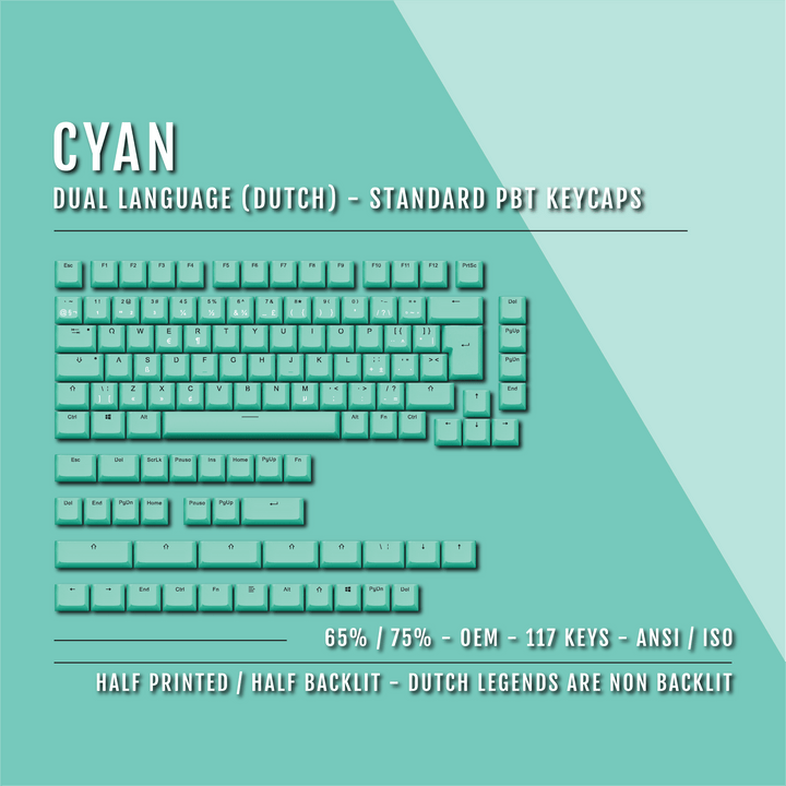 Cyan PBT Dutch Keycaps - ISO-NL - 65/75% Sizes - Dual Language Keycaps - kromekeycaps