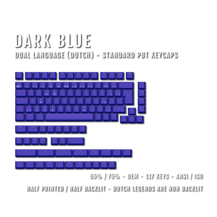 Dark Blue Dutch (ISO-NL) Dual Language PBT Keycaps - 65/75% Krome Keycaps LTD dutch