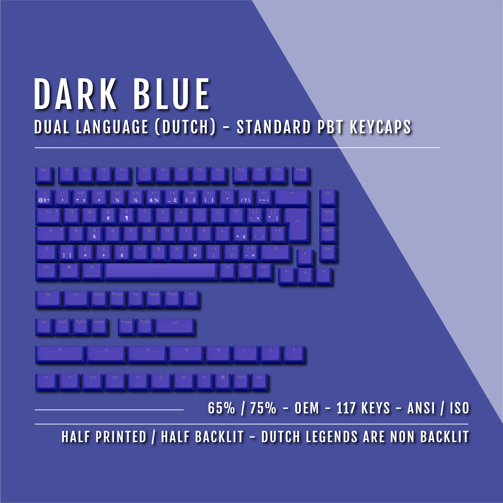 Dark Blue Dutch (ISO-NL) Dual Language PBT Keycaps - 65/75% – Krome ...