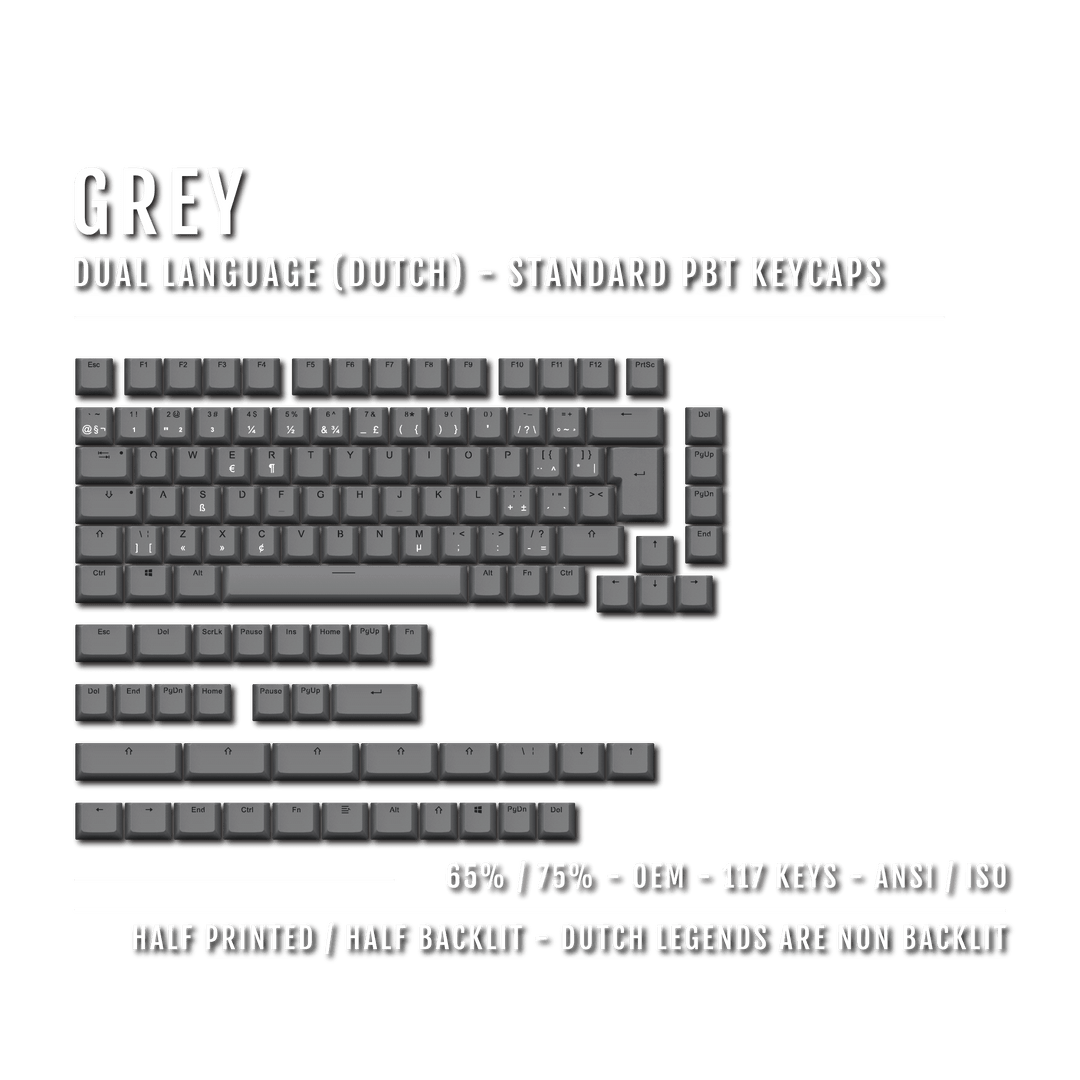 Grey Dutch (ISO-NL) Dual Language PBT Keycaps - 65/75% Krome Keycaps LTD dutch