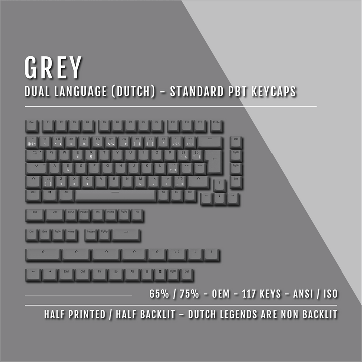 Grey Dutch (ISO-NL) Dual Language PBT Keycaps - 65/75% Krome Keycaps LTD dutch