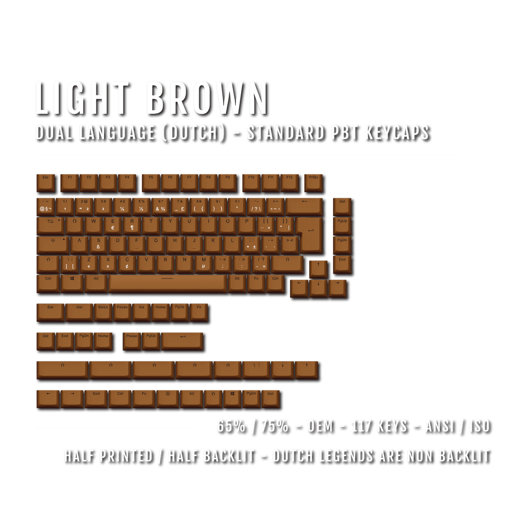 Light Brown PBT Dutch Keycaps - ISO-NL - 65/75% Sizes - Dual Language Keycaps - kromekeycaps