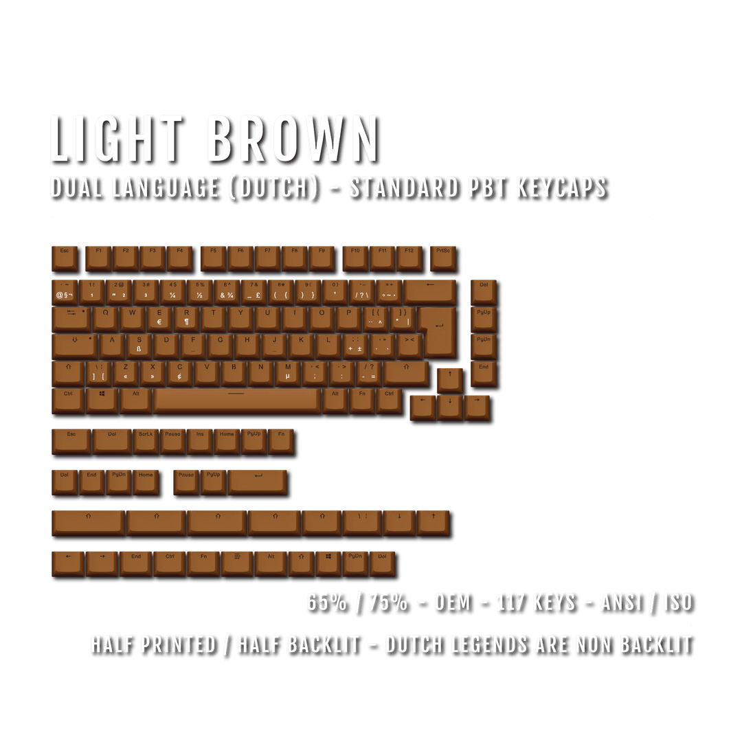 Light Brown Dutch (ISO-NL) Dual Language PBT Keycaps - 65/75% Krome Keycaps LTD dutch
