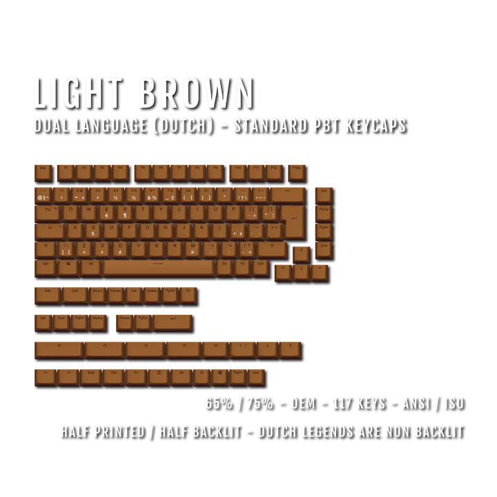 Light Brown Dutch (ISO-NL) Dual Language PBT Keycaps - 65/75% Krome Keycaps LTD dutch