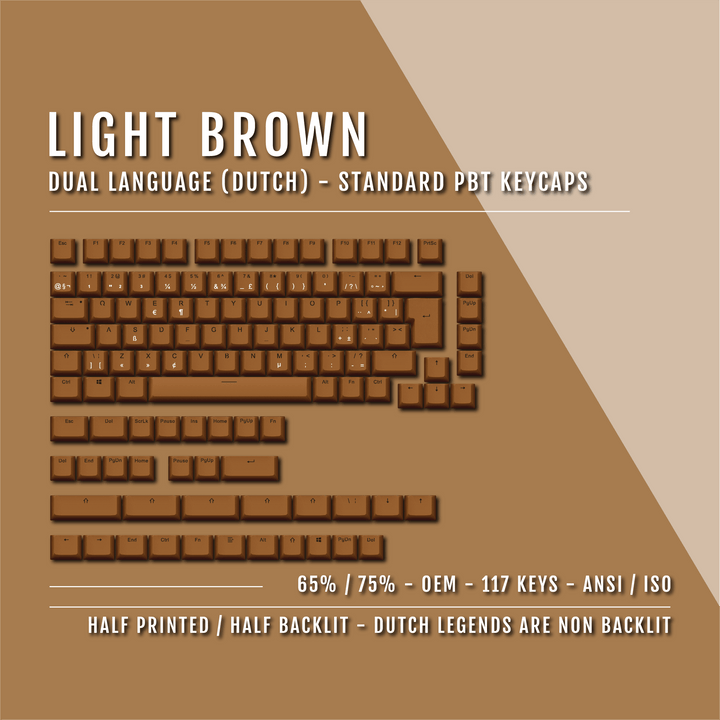 Light Brown Dutch (ISO-NL) Dual Language PBT Keycaps - 65/75% Krome Keycaps LTD dutch