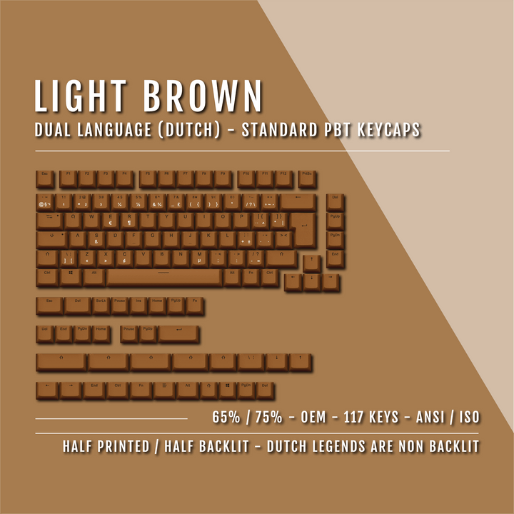 Light Brown PBT Dutch Keycaps - ISO-NL - 65/75% Sizes - Dual Language Keycaps - kromekeycaps