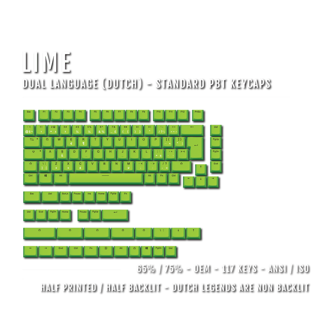 Lime Dutch (ISO-NL) Dual Language PBT Keycaps - 65/75% Krome Keycaps LTD dutch