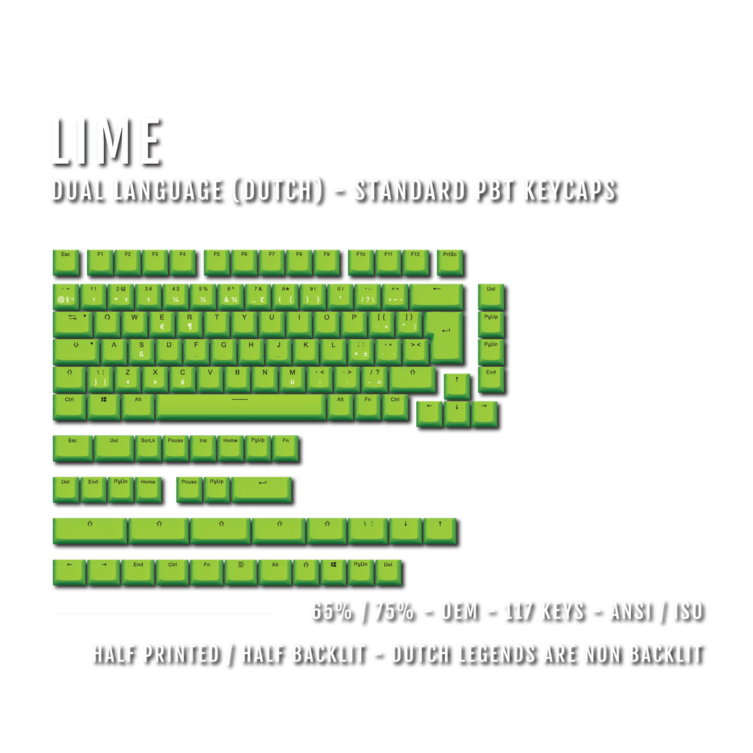 Lime PBT Dutch Keycaps - ISO-NL - 65/75% Sizes - Dual Language Keycaps - kromekeycaps