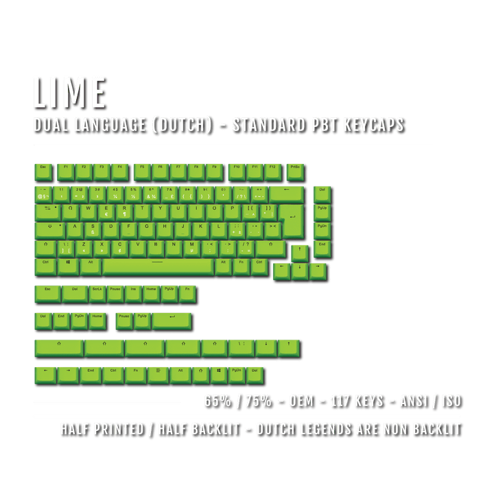 Lime Dutch (ISO-NL) Dual Language PBT Keycaps - 65/75% Krome Keycaps LTD dutch