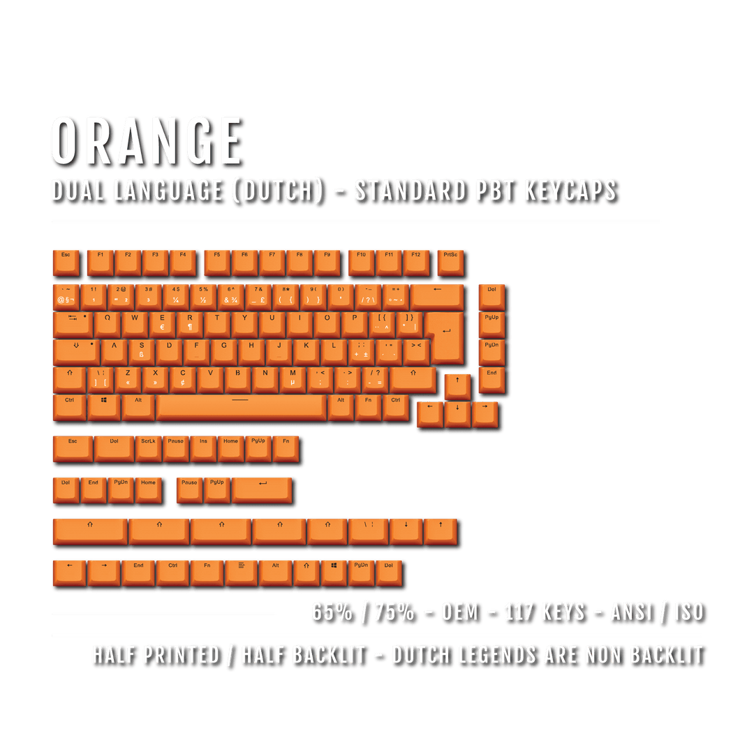 Orange PBT Dutch Keycaps - ISO-NL - 65/75% Sizes - Dual Language Keycaps - kromekeycaps