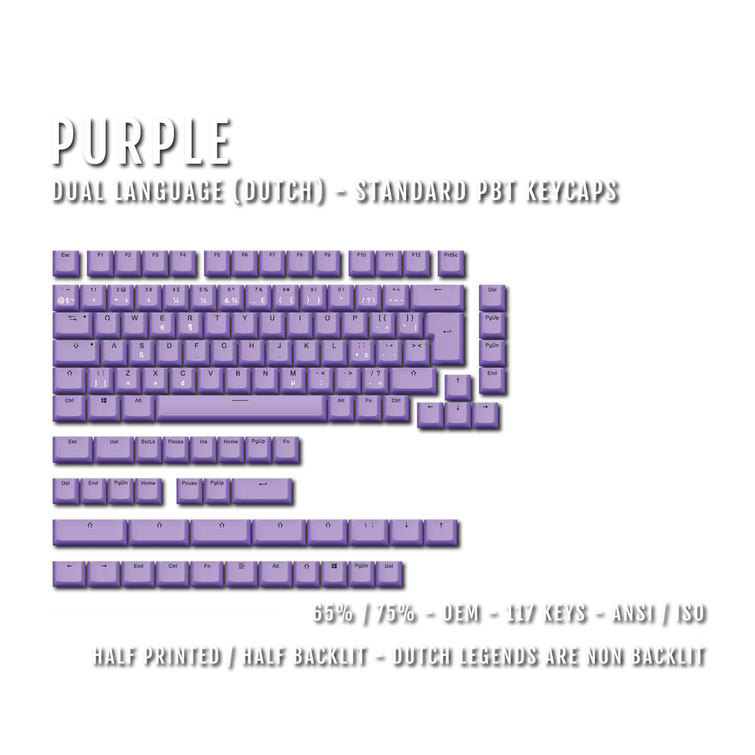 Purple Dutch (ISO-NL) Dual Language PBT Keycaps - 65/75% Krome Keycaps LTD dutch