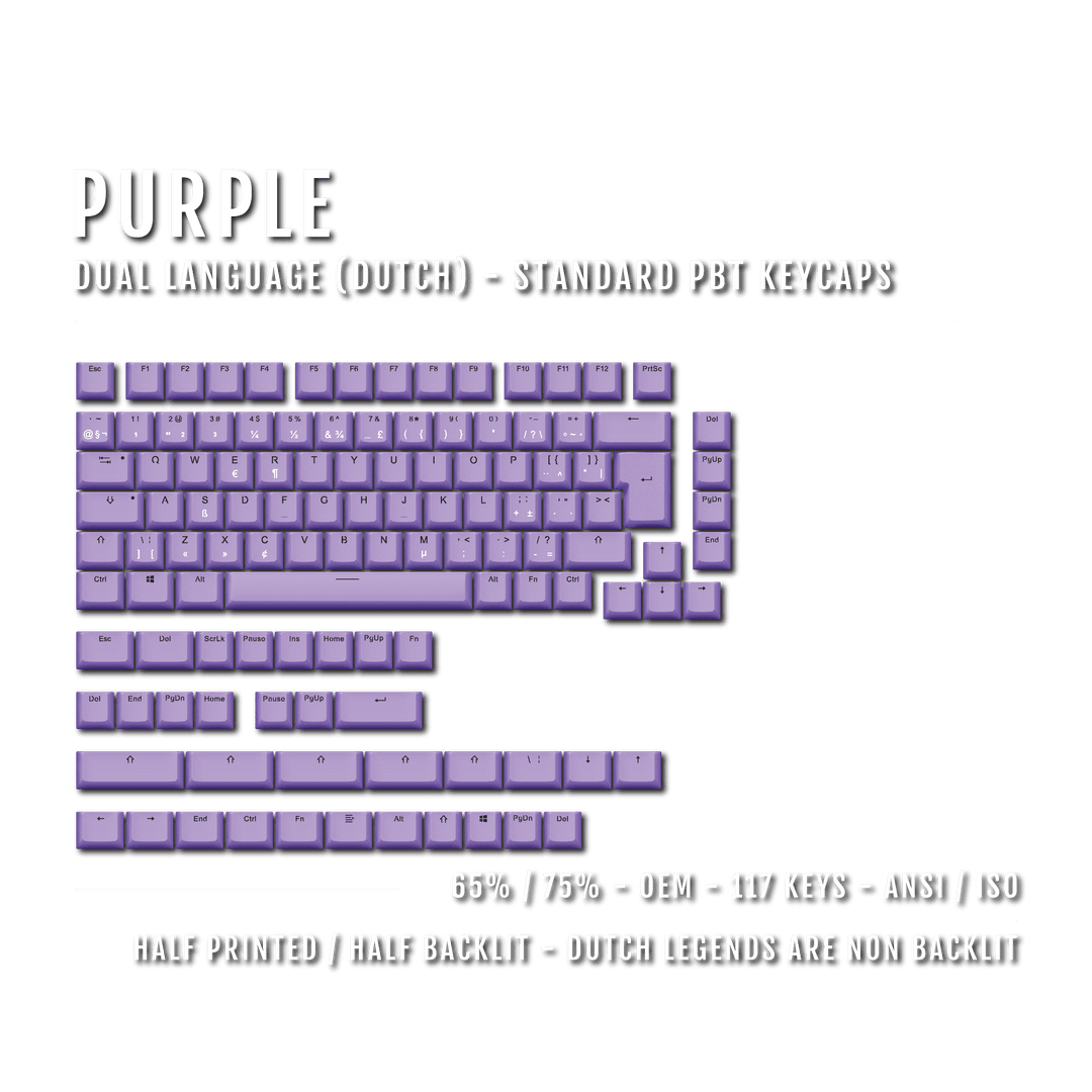 Purple PBT Dutch Keycaps - ISO-NL - 65/75% Sizes - Dual Language Keycaps - kromekeycaps