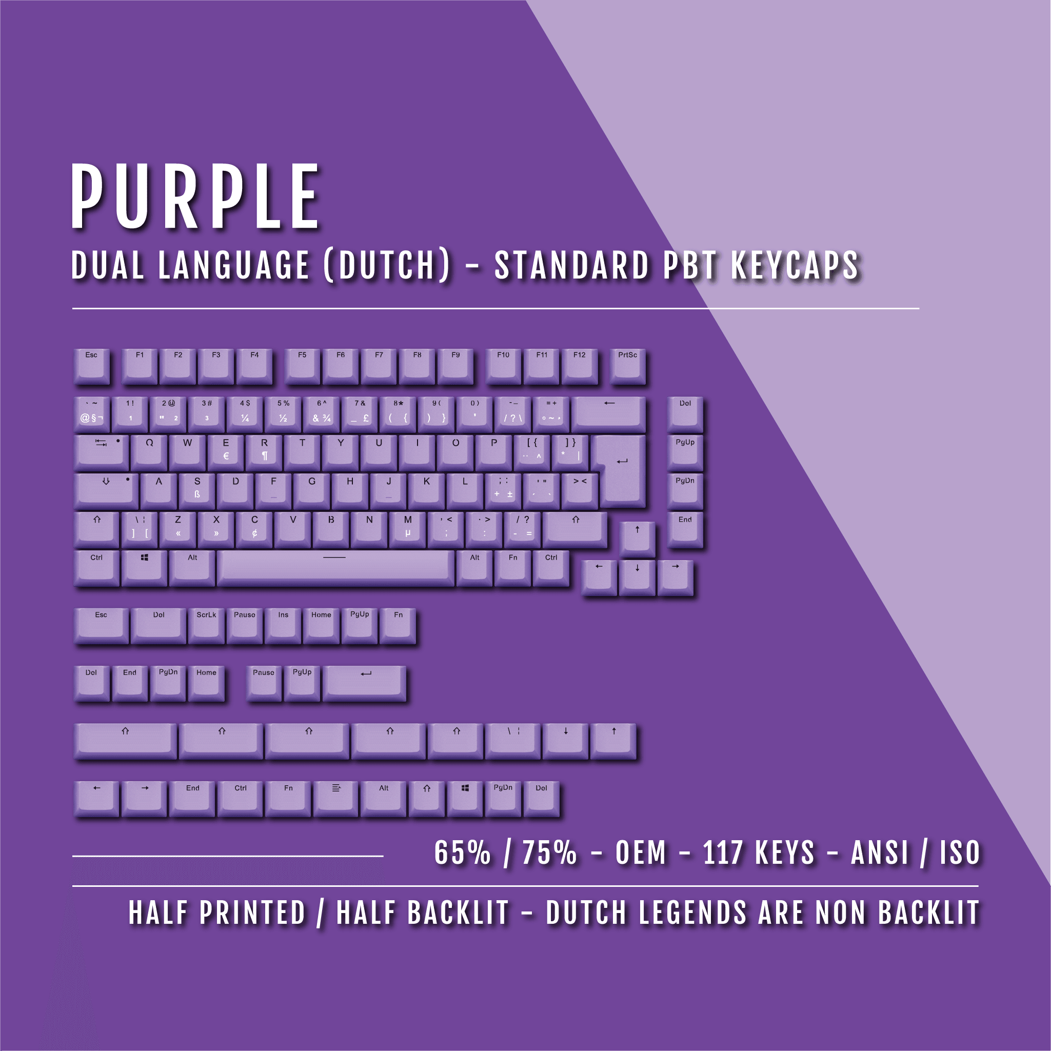 Purple Dutch (ISO-NL) Dual Language PBT Keycaps - 65/75% – Krome ...