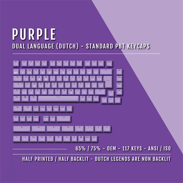 Purple PBT Dutch Keycaps - ISO-NL - 65/75% Sizes - Dual Language Keycaps - kromekeycaps