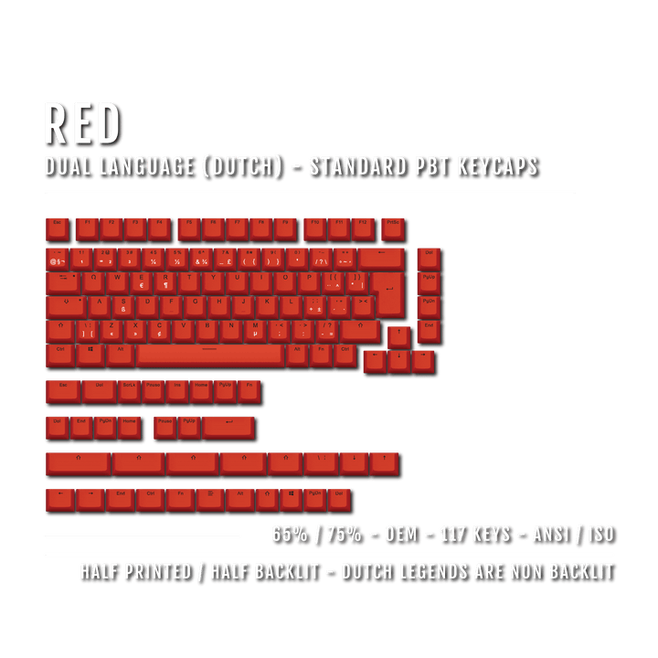 Red Dutch (ISO-NL) Dual Language PBT Keycaps - 65/75% Krome Keycaps LTD dutch