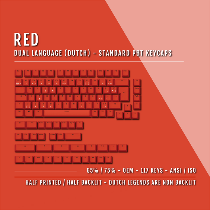Red Dutch (ISO-NL) Dual Language PBT Keycaps - 65/75% Krome Keycaps LTD dutch