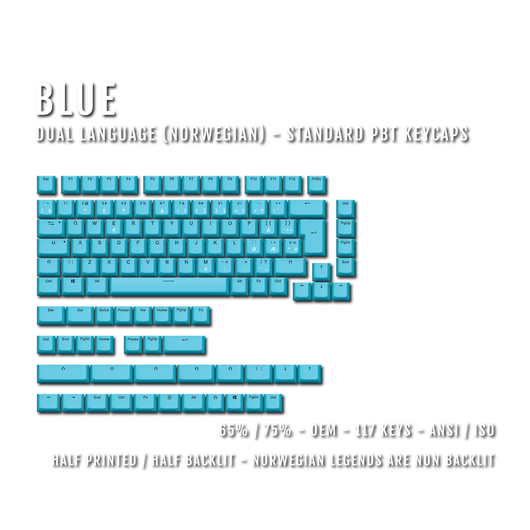 Blue Norwegian (ISO-NO) Dual Language PBT Keycaps - 65/75% Krome Keycaps LTD norwegian