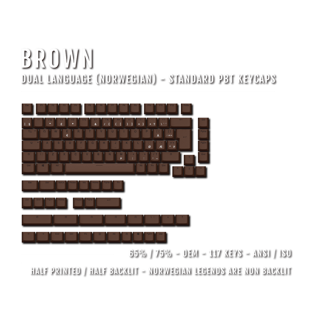Brown Norwegian (ISO-NO) Dual Language PBT Keycaps - 65/75% Krome Keycaps LTD norwegian