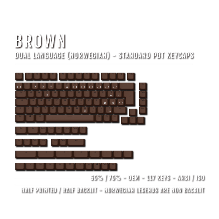 Brown Norwegian (ISO-NO) Dual Language PBT Keycaps - 65/75% Krome Keycaps LTD norwegian