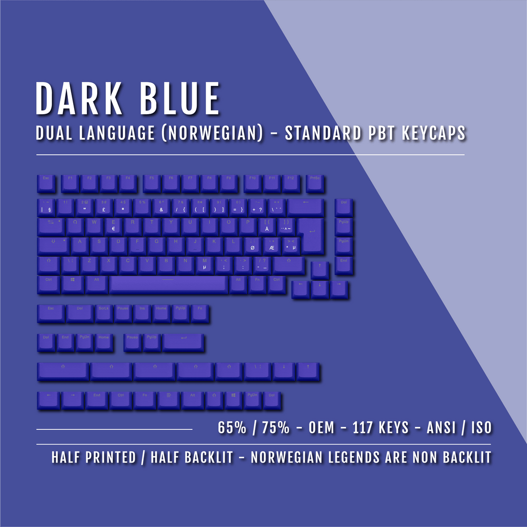 Dark Blue Norwegian (ISO-NO) Dual Language PBT Keycaps - 65/75% Krome Keycaps LTD norwegian