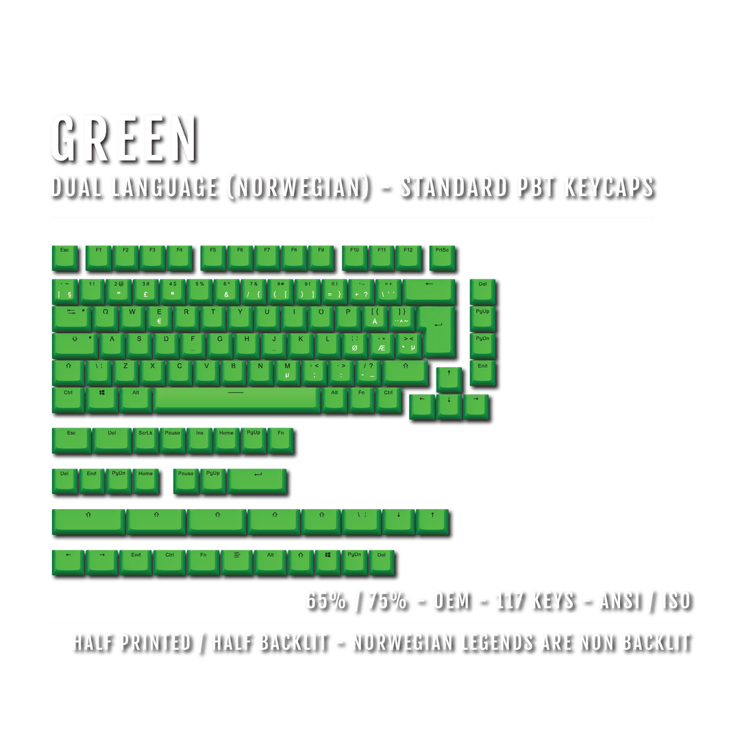 Green Norwegian (ISO-NO) Dual Language PBT Keycaps - 65/75% Krome Keycaps LTD norwegian