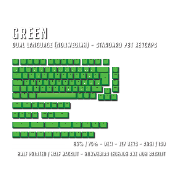 Green Norwegian (ISO-NO) Dual Language PBT Keycaps - 65/75% Krome Keycaps LTD norwegian