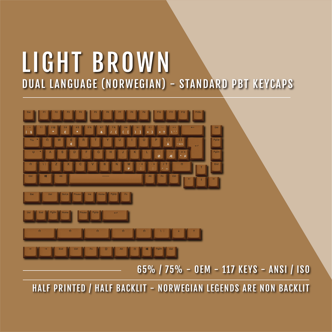 Light Brown Norwegian (ISO-NO) Dual Language PBT Keycaps - 65/75% Krome Keycaps LTD norwegian