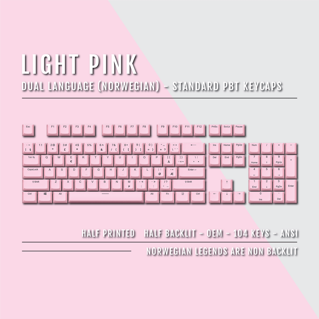 Light Pink PBT Norwegian Keycaps - ISO-NO - 100% Size - Dual Language Keycaps - kromekeycaps