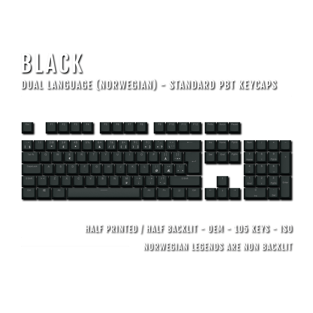 Black Norwegian (ISO-NO) Dual Language PBT Keycaps Krome Keycaps LTD norwegian