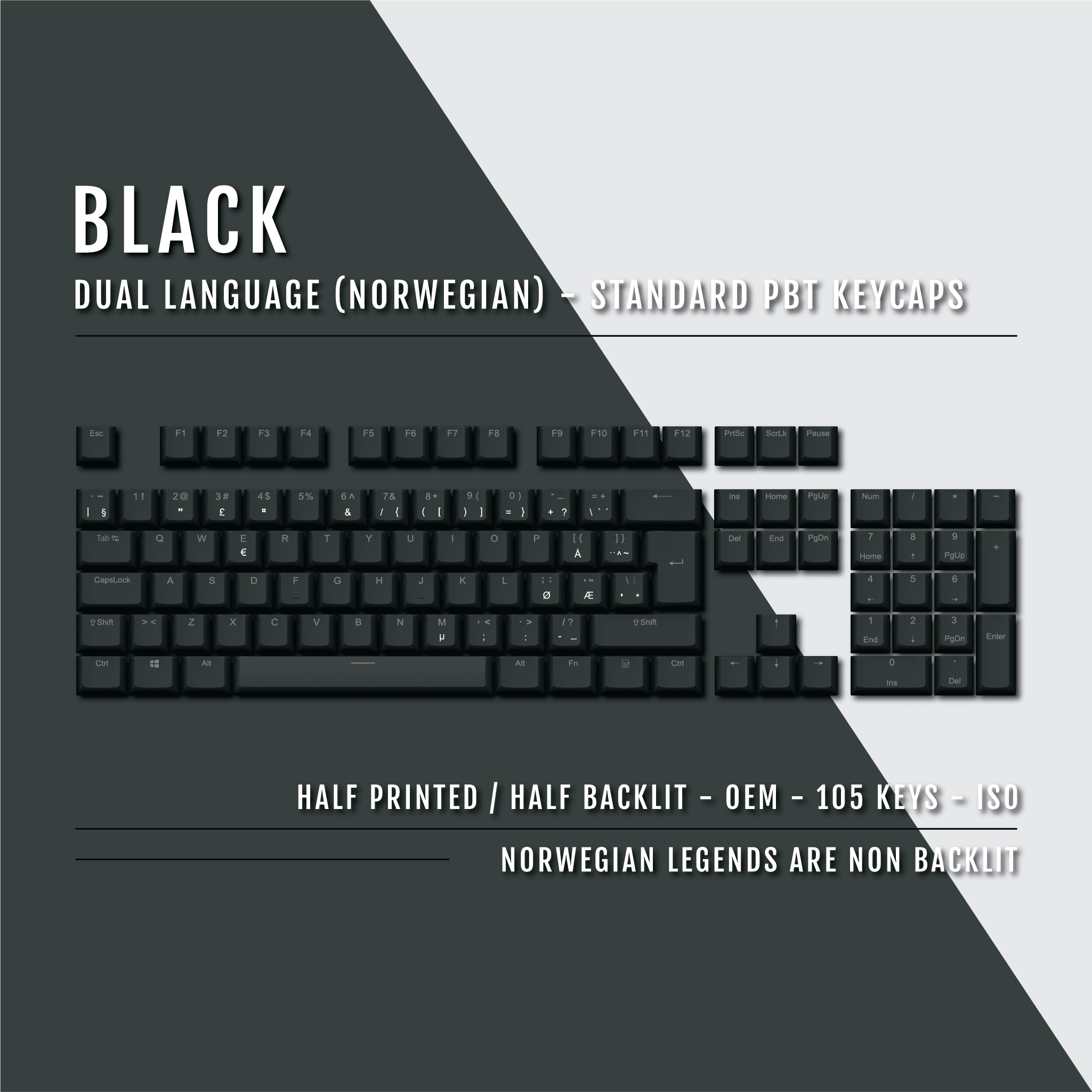 Black Norwegian (ISO-NO) Dual Language PBT Keycaps – Krome Keycaps LTD