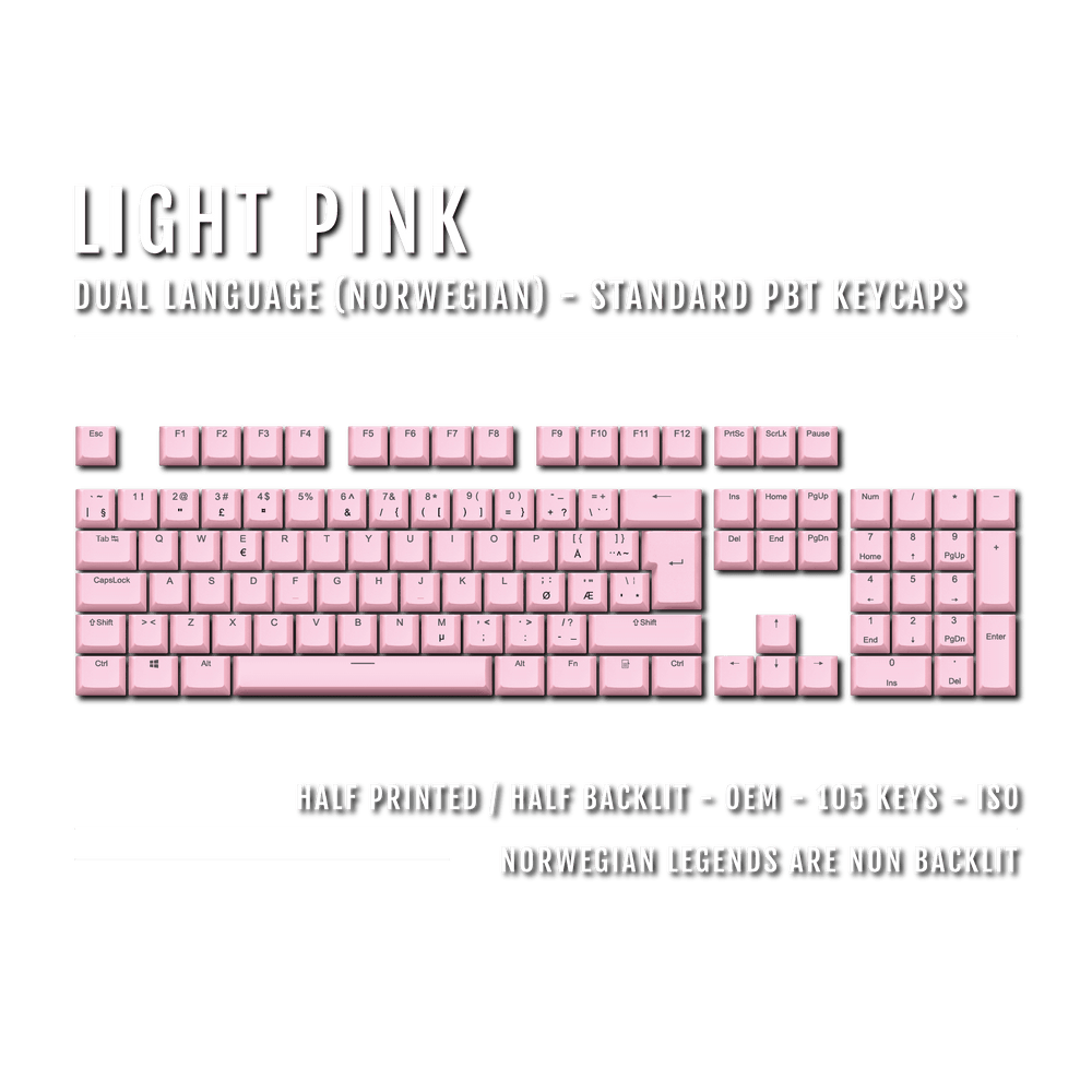 Light Pink Norwegian (ISO-NO) Dual Language PBT Keycaps Krome Keycaps LTD norwegian