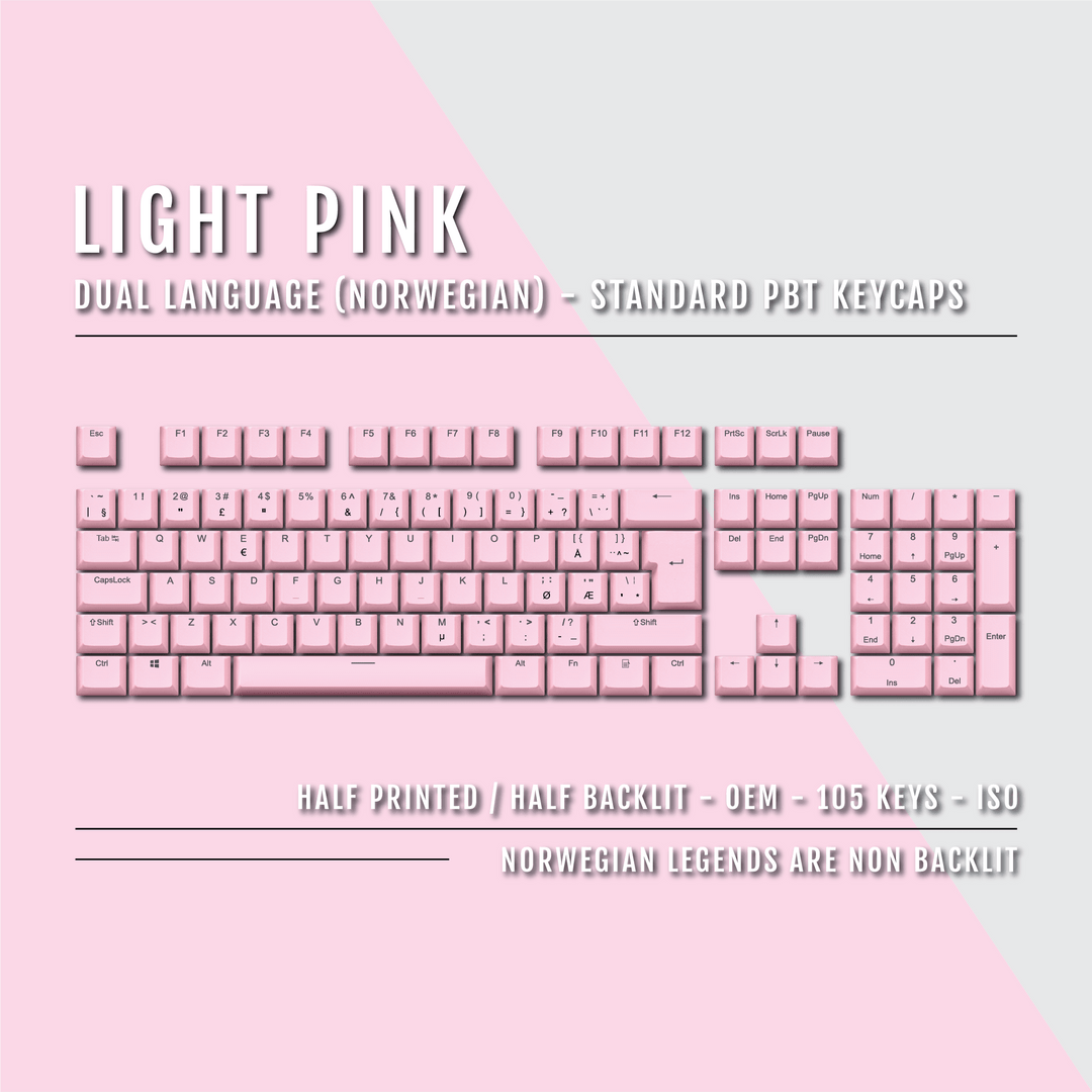 Light Pink Norwegian (ISO-NO) Dual Language PBT Keycaps Krome Keycaps LTD norwegian