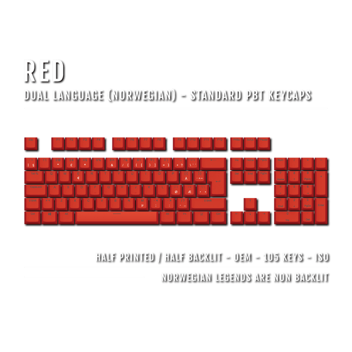 Red Norwegian (ISO-NO) Dual Language PBT Keycaps Krome Keycaps LTD norwegian