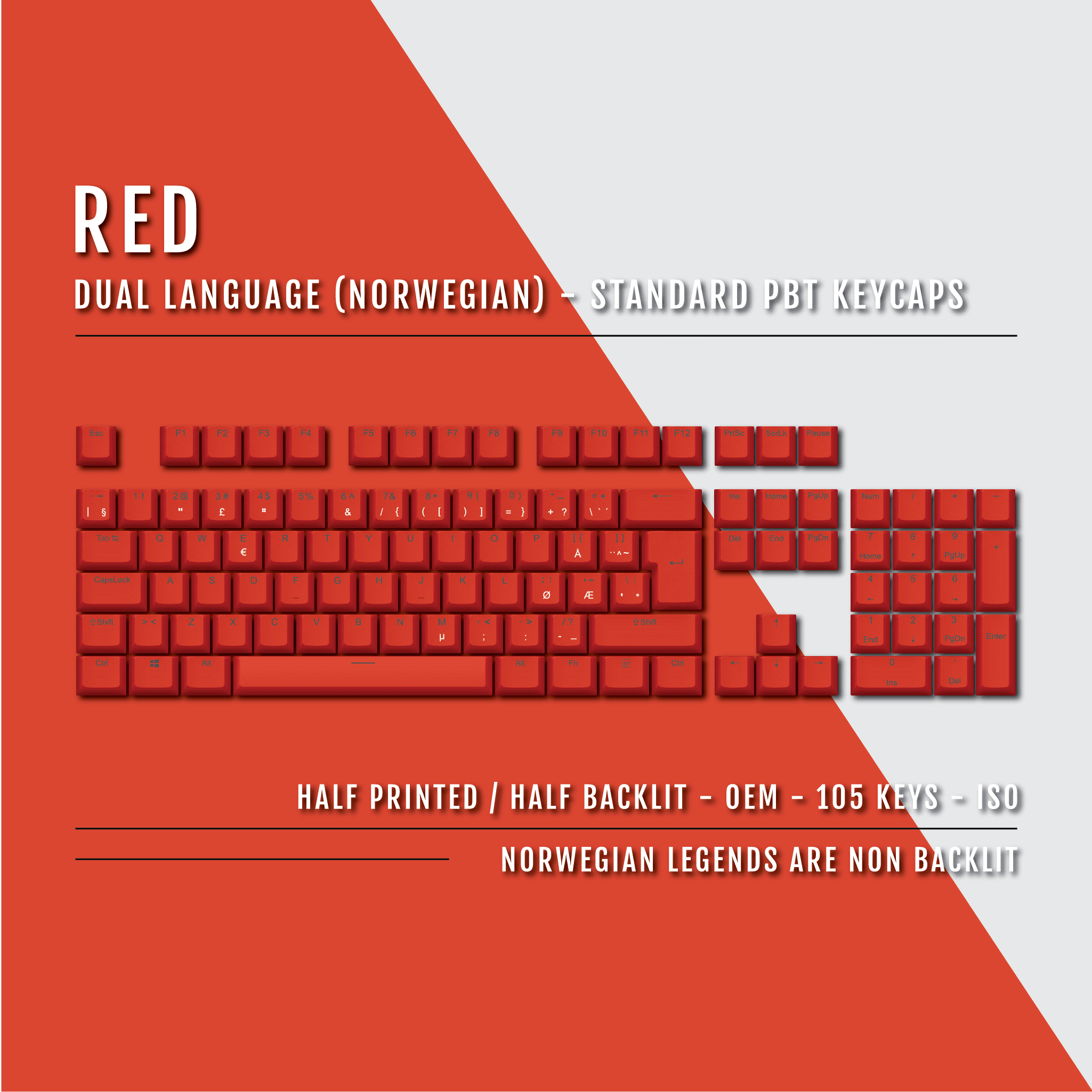 Red Norwegian (ISO-NO) Dual Language PBT Keycaps – Krome Keycaps LTD