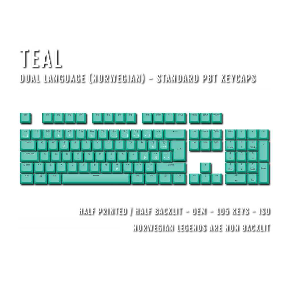 Teal Norwegian (ISO-NO) Dual Language PBT Keycaps Krome Keycaps LTD norwegian