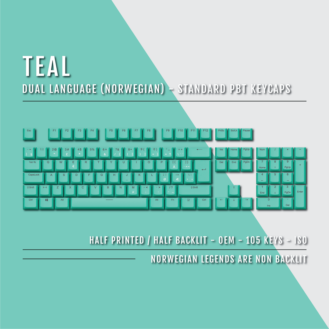 Teal Norwegian (ISO-NO) Dual Language PBT Keycaps Krome Keycaps LTD norwegian