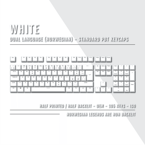 White Norwegian (ISO-NO) Dual Language PBT Keycaps – Krome Keycaps LTD