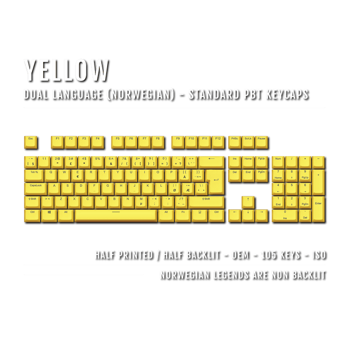 Yellow Norwegian (ISO-NO) Dual Language PBT Keycaps Krome Keycaps LTD norwegian