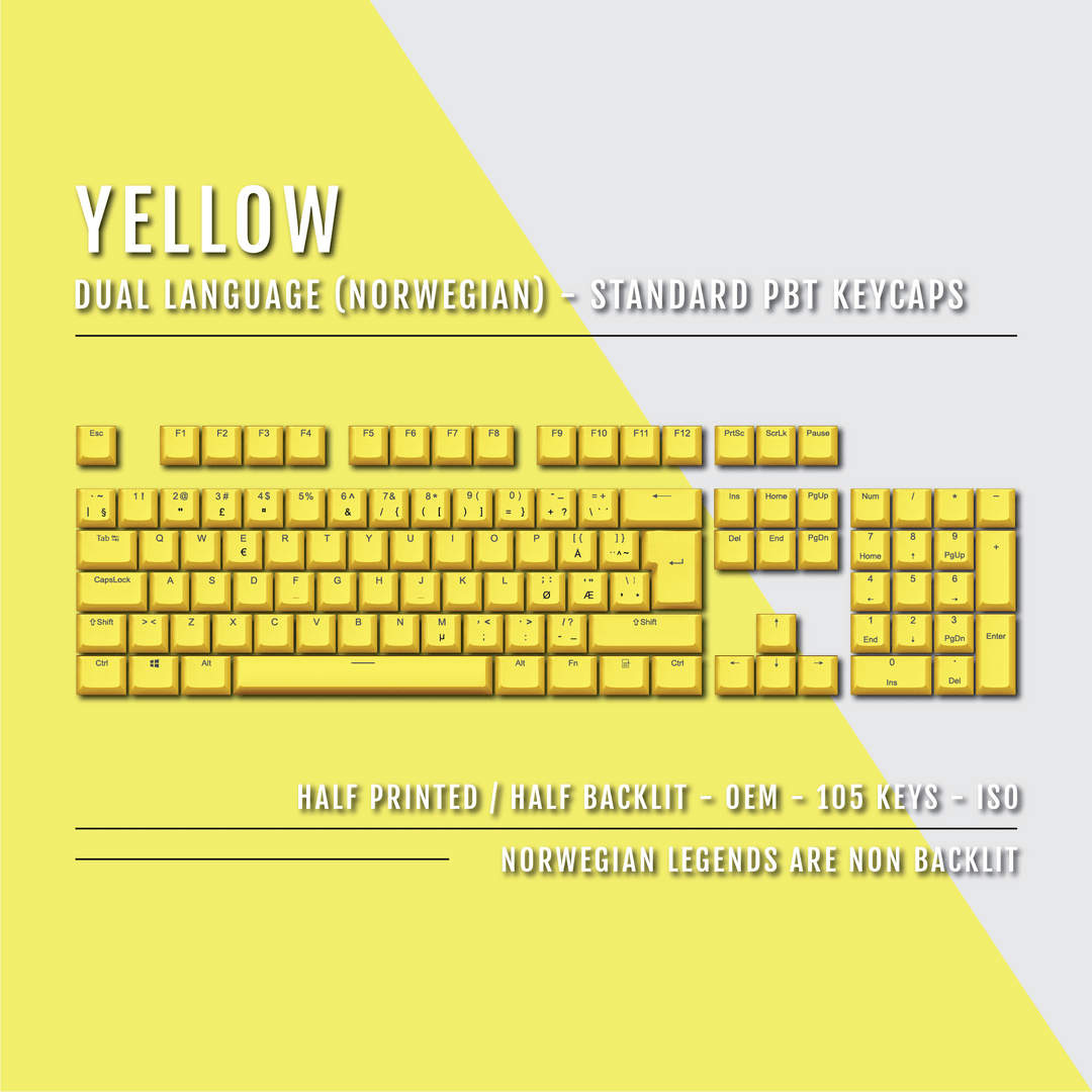 Yellow Norwegian (ISO-NO) Dual Language PBT Keycaps Krome Keycaps LTD norwegian