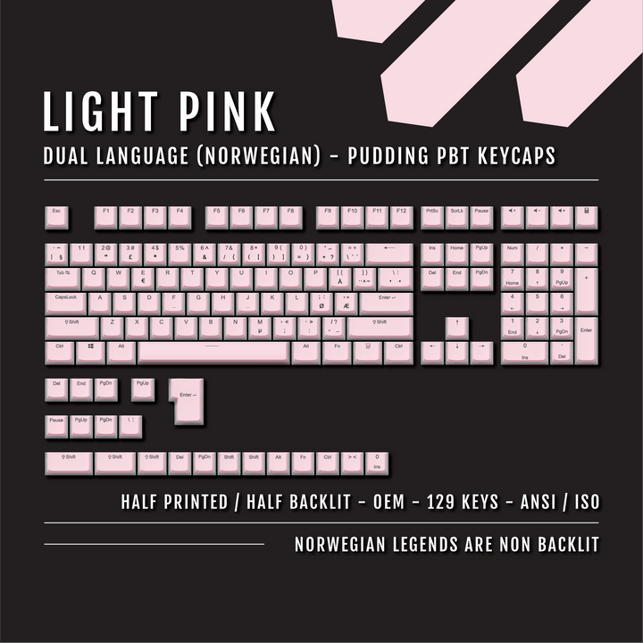 Light Pink Norwegian (ISO-NO) Dual Language PBT Pudding Keycaps