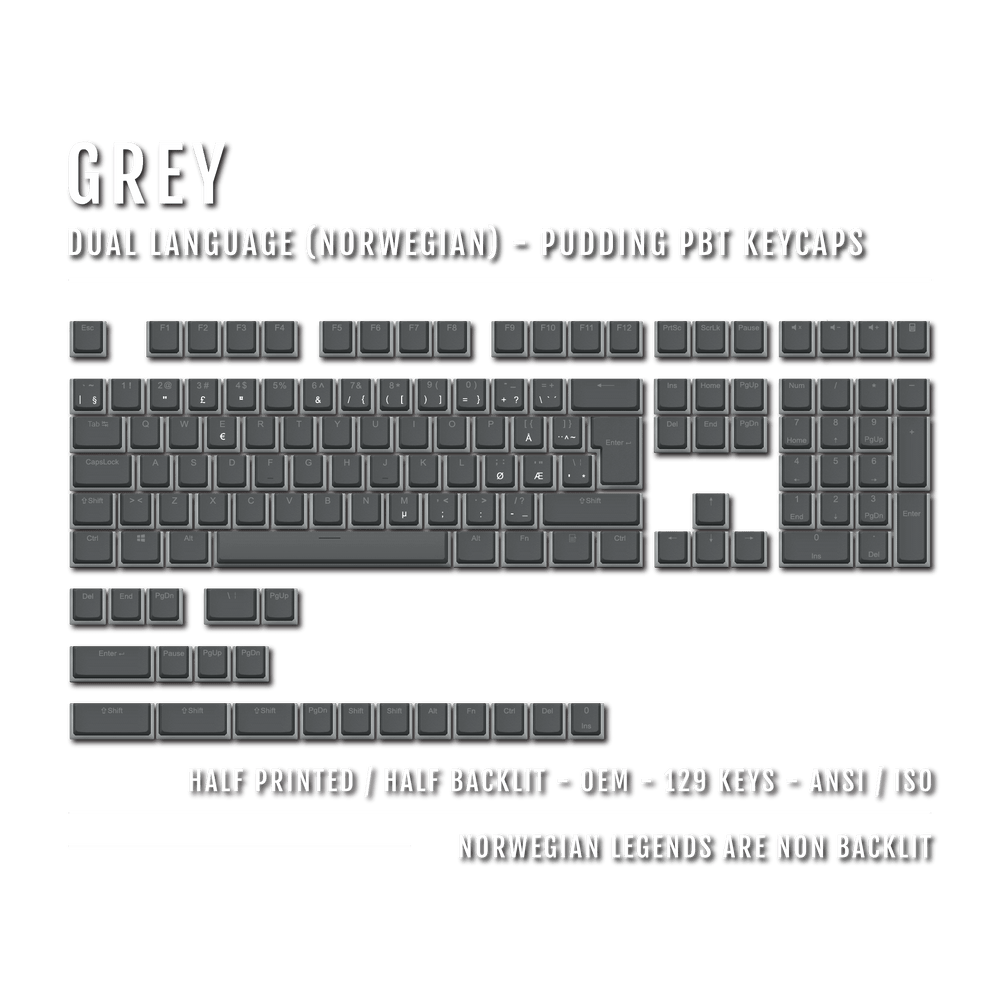 Grey Norwegian (ISO-NO) Dual Language PBT Pudding Keycaps Krome Keycaps LTD norwegian