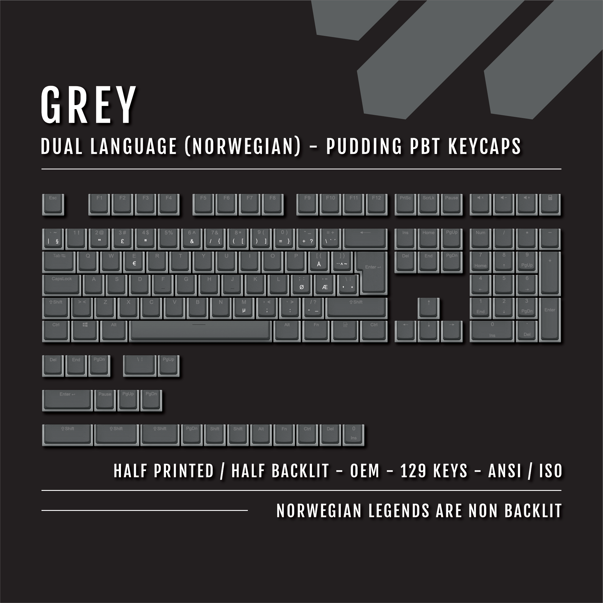 Grey Norwegian (ISO-NO) Dual Language PBT Pudding Keycaps – Krome ...