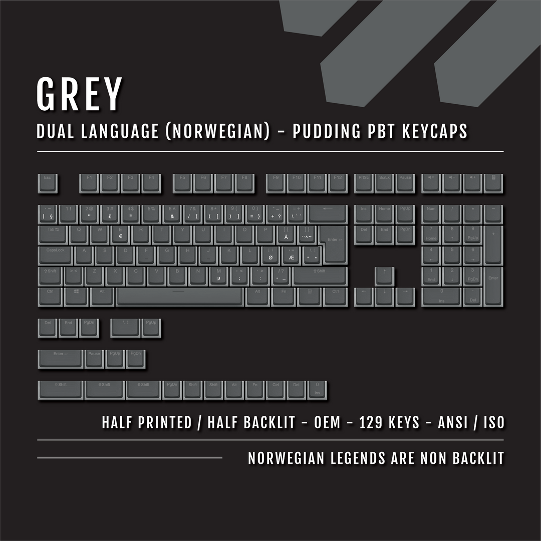 Grey Norwegian (ISO-NO) Dual Language PBT Pudding Keycaps Krome Keycaps LTD norwegian