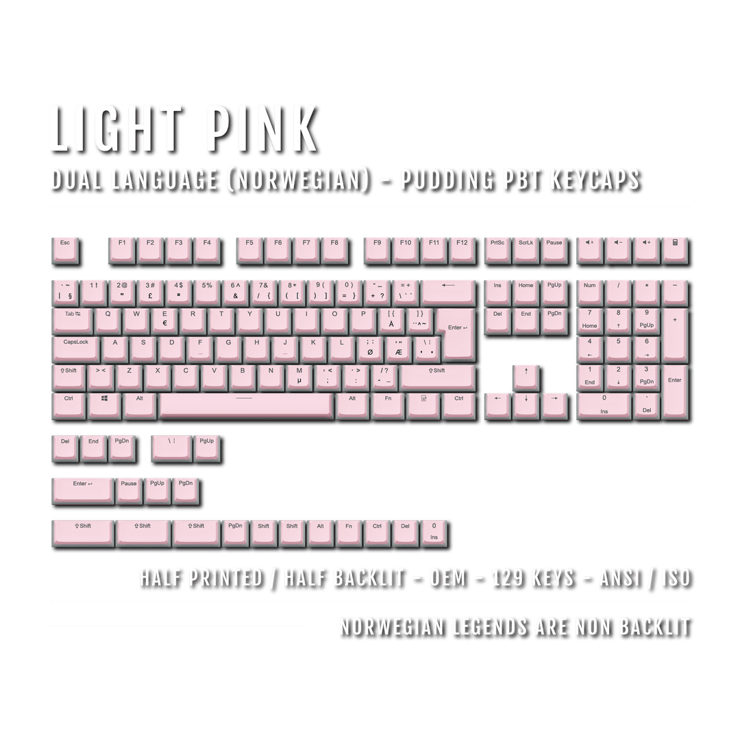 Light Pink Norwegian (ISO-NO) Dual Language PBT Pudding Keycaps